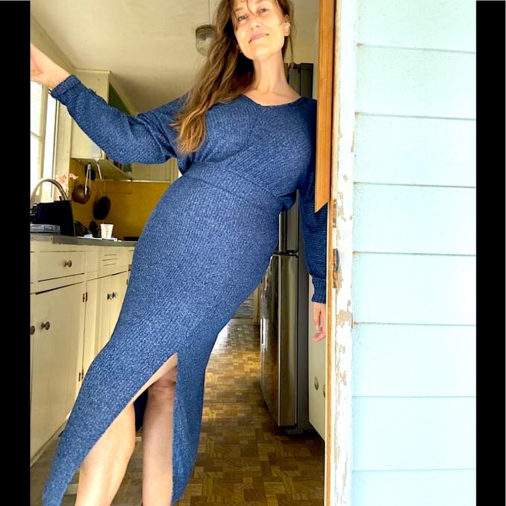 NWT Anthropologie The Barre Midi Dress in Navy